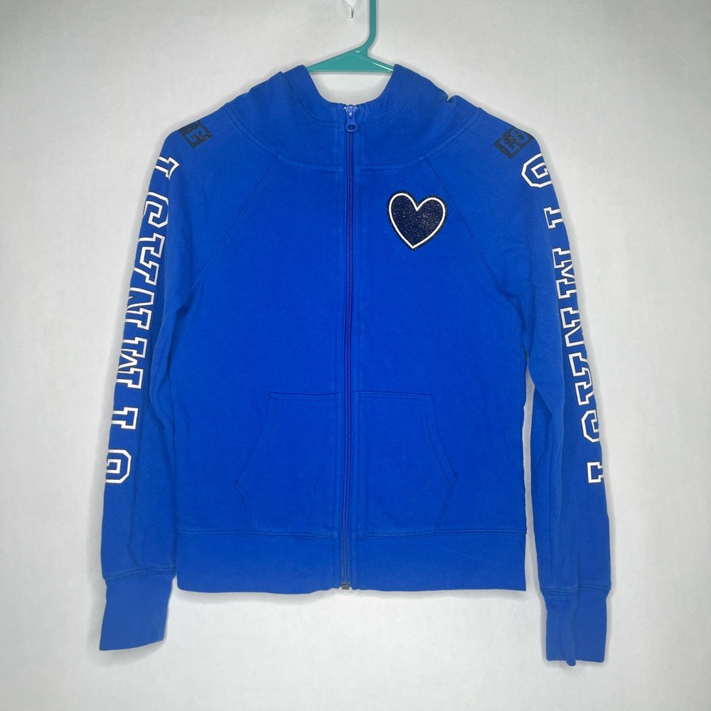 Justice Girls Royal Blue Zip Up Hoodie Size 10 M Cute Soft Trendy Gymnastics Fun